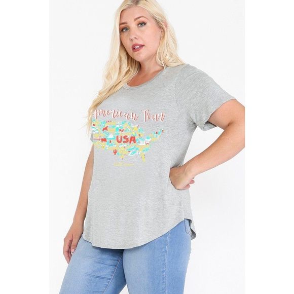 Usa Tour Graphic Round Hem Short Sleeve Top - Picture 3 of 7